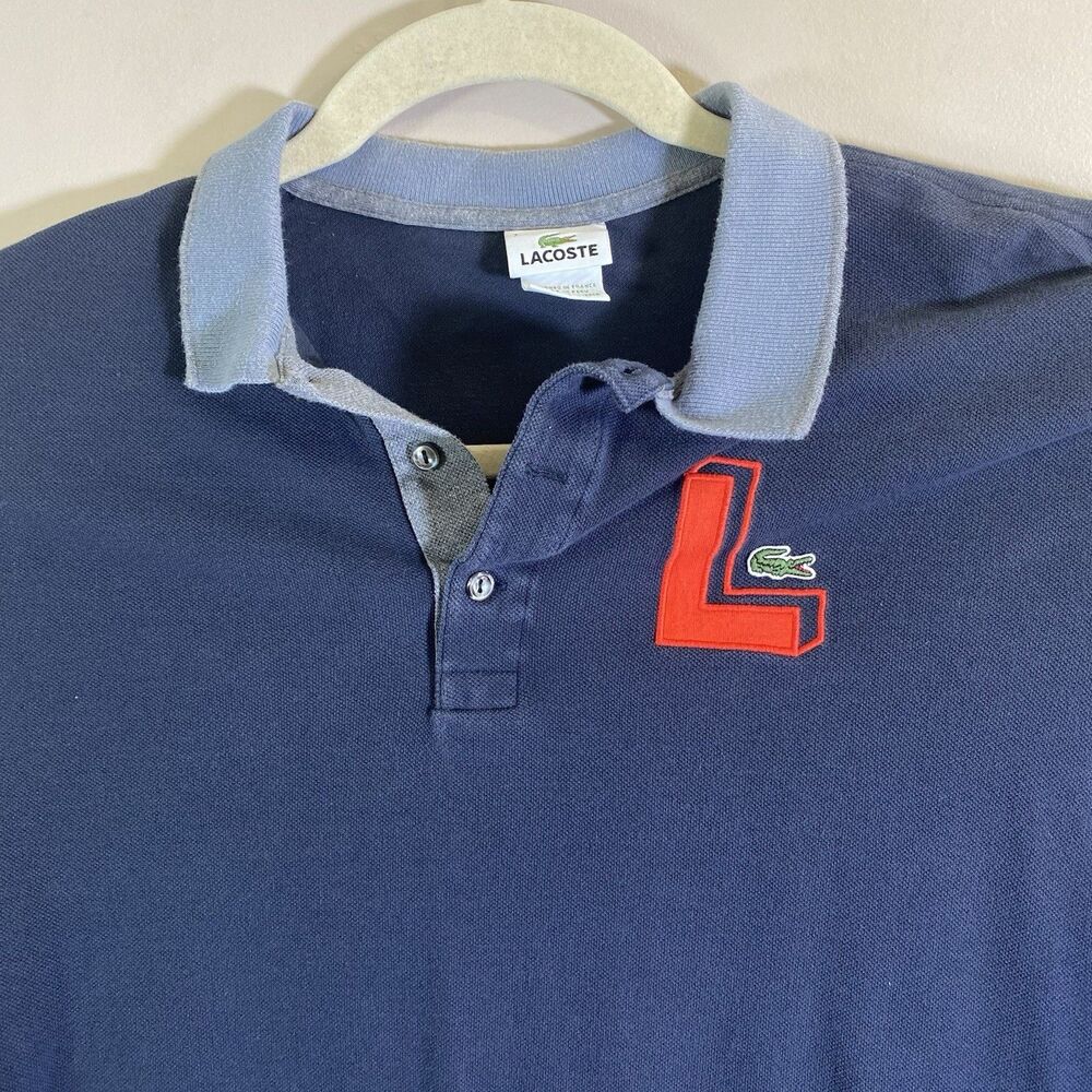 Lacoste Live Polo Shirt Mens Size 7  XXL Varsity Patch L  Big Crocodile Blue